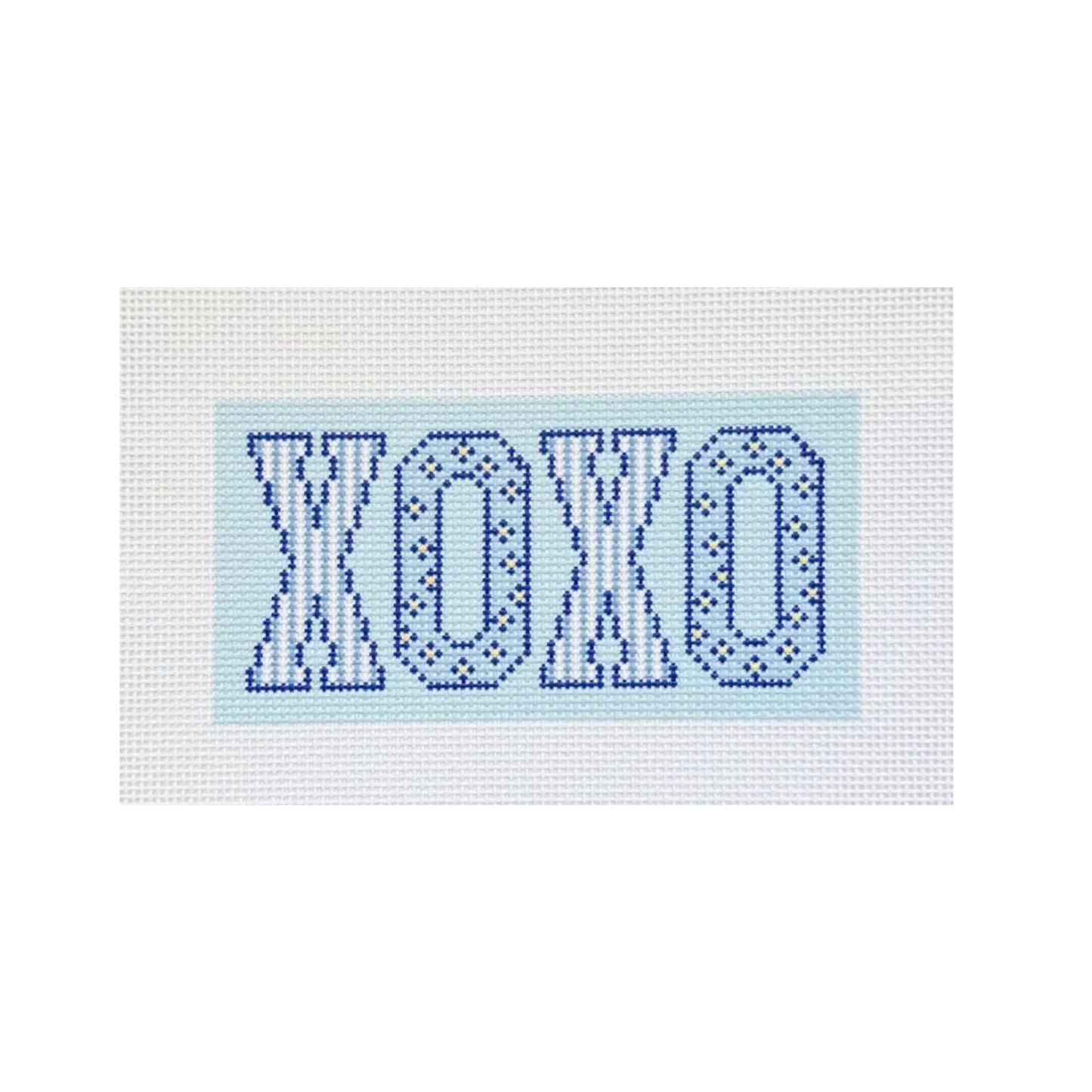 Stitch Printed XOXO Blue Block Letters Insert - Magnolia Needlepoint