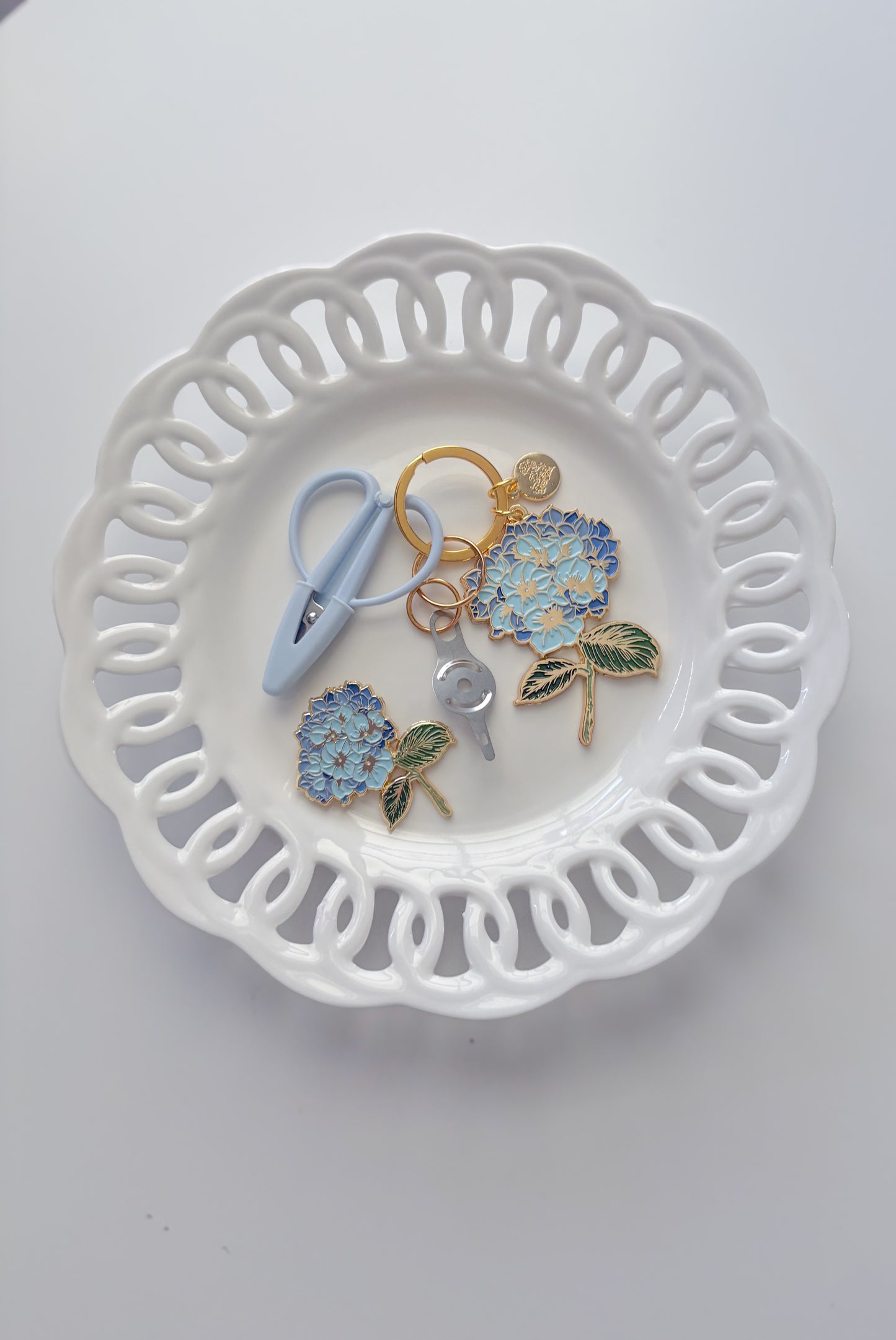 Heirlooms in the Air- Blue Hydrangea Needlepoint Accessories