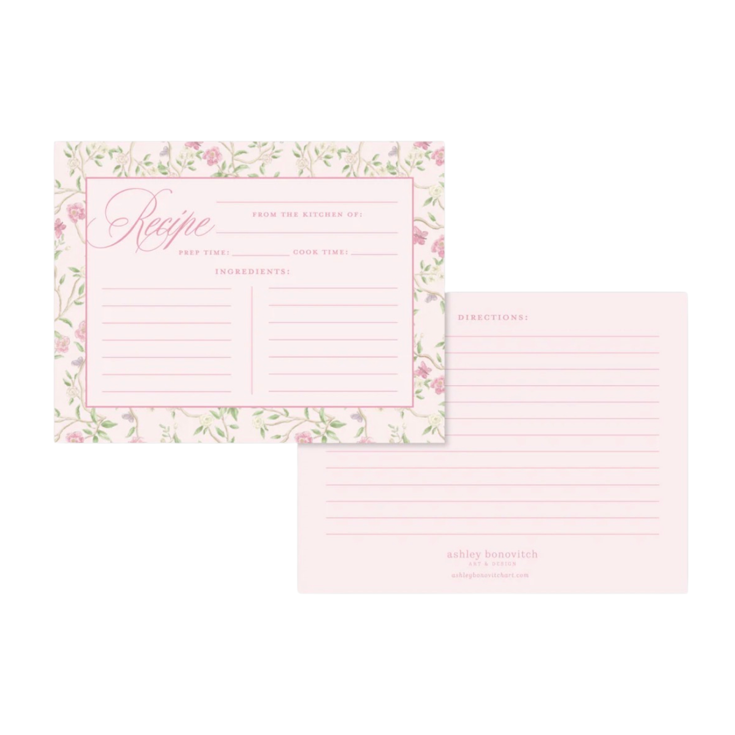 Recipe Cards in Pink Chinoiserie