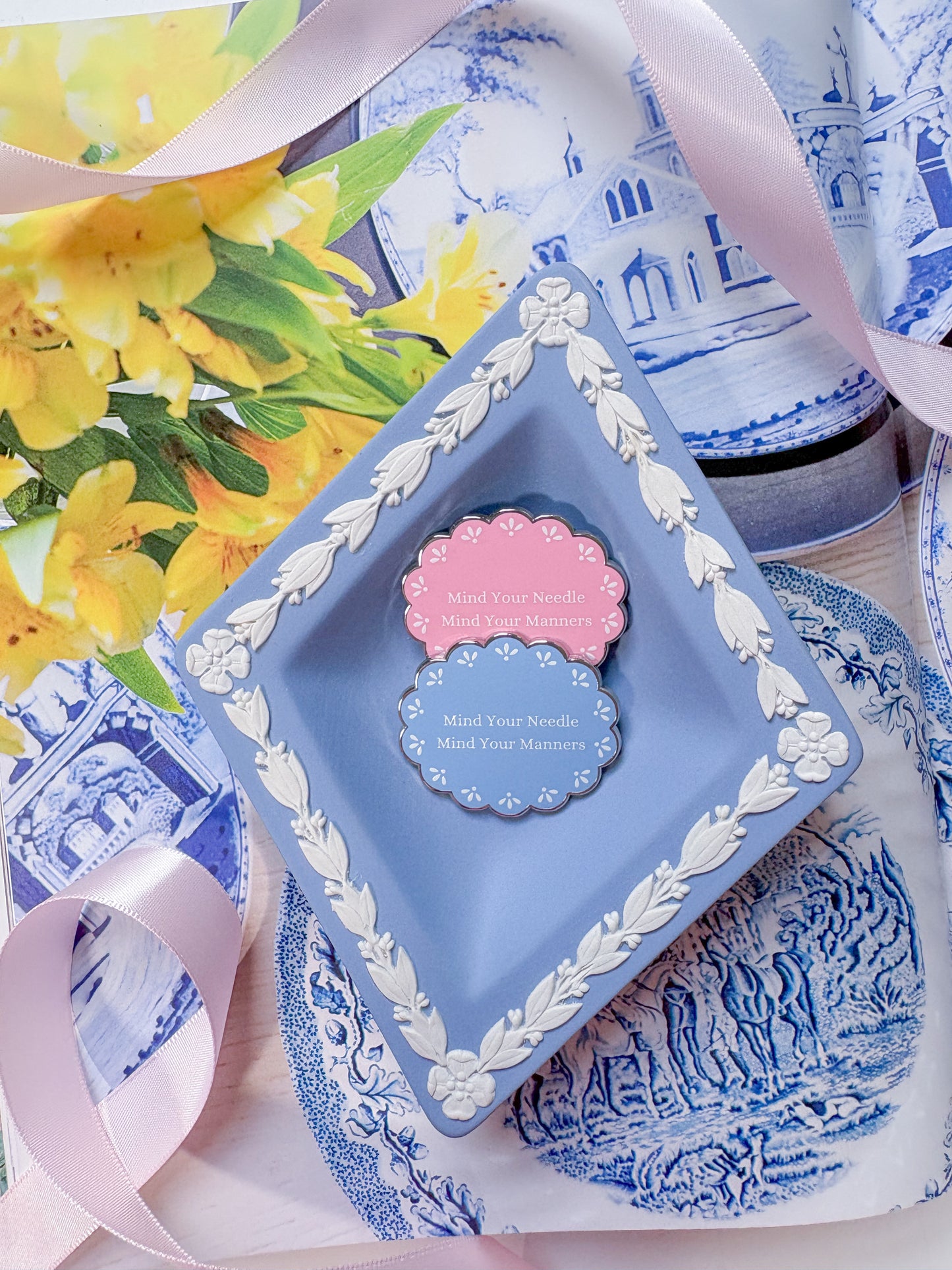Mind Your Needle, Mind Your Manners Needleminder- Heirloom Blue